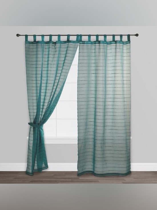 Cost Plus World Market Other - Cost Plus World Market Sahaj Teal Jute Striped Curtains 45”x96” Set of 2